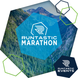 Runtastic MARATHON logo over an image of a canyon in Provo, Utah